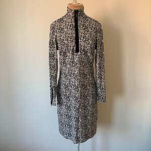 J. McLaughlin Bedford Catalina Black Ivory Geometric Print Zip Front Dress Sz S